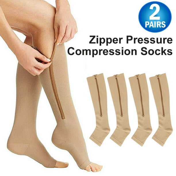 Zipper Compression Socks 15-20 mmHg Knee High Zip Leg Support