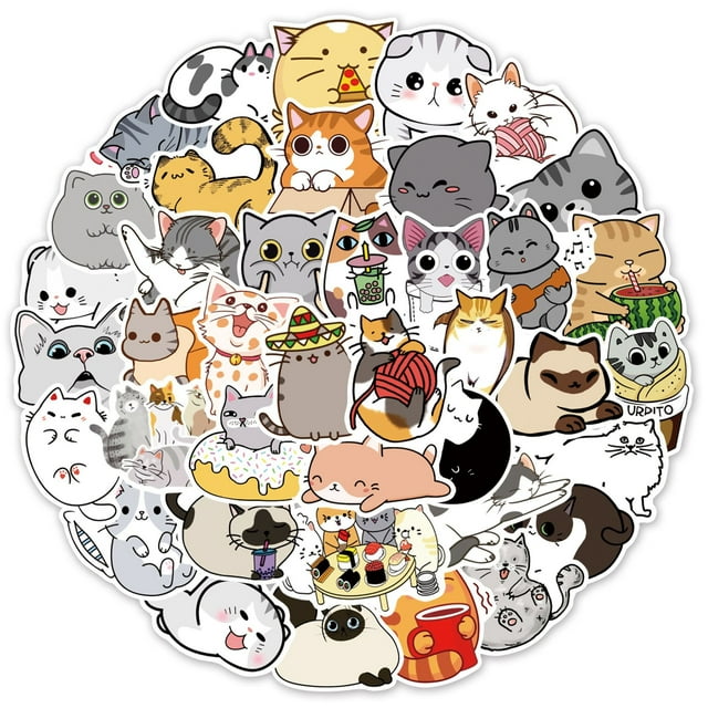 50 pegatinas de vinilo para gatos, botellas impermeables, portátiles, monopatín, equipaje JAMW Sencillez