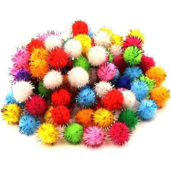 Dalrosia Glitter Tinsel Pom Poms Sparkle Balls for DIY Craft/Party Decoration/Cat (2CM 100PCS)
