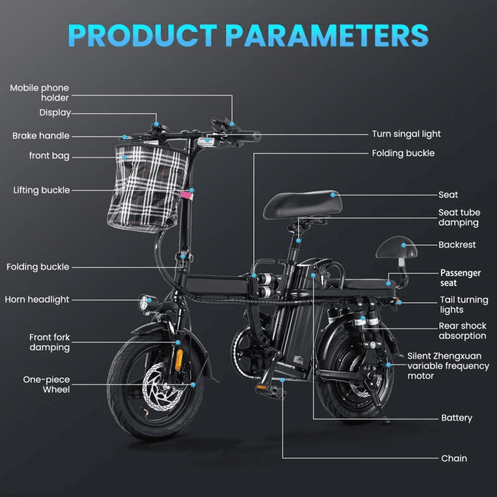 Bogist A9 Electric Folding Bike 2-Seater City Bike, 20MPH, 30-Mile Range,500W, 48V15Ah Battery, Ships from US Warehouse