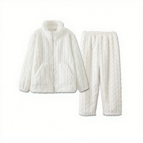 Pajama Sets for Women Long Sleeve Comfy Sleepwear Loose Fit Warm Thermal Cardigan and Elastic Waist Lounge Bottom