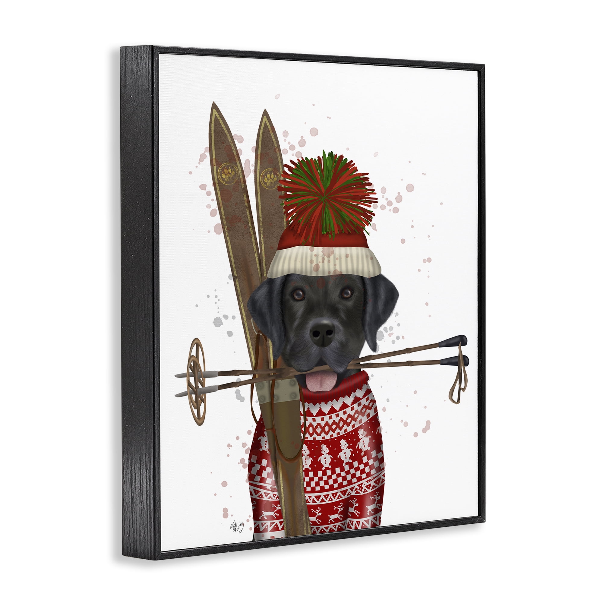 Stupell Industries Black Labrador Skiing Animals & Insects Painting Black Framed Art Prints Wall Art, 11 x 14