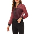 thumbnail image 4 of INSPIRE CHIC Blouson Bomber Léger Transparent à Fermeture Éclair à Manches Longues pour Femme m Rouge, 4 of 7