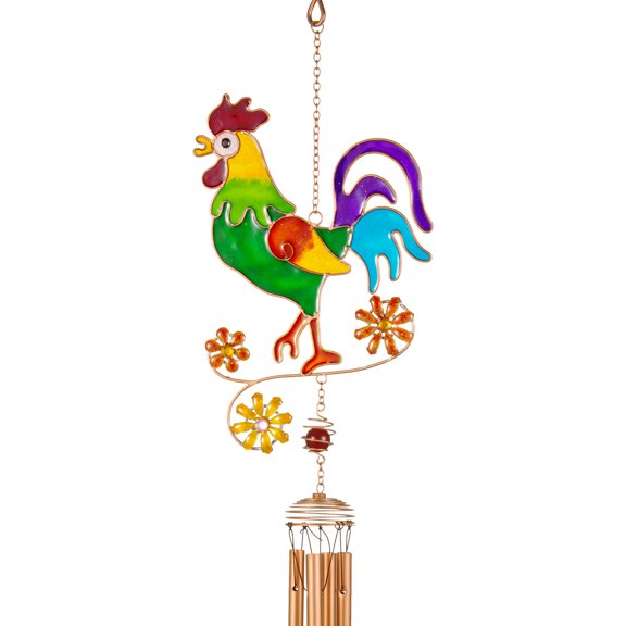13-25 inch rooster/monthlight/sunflower double-sided openwork drip colored glass metal wind chimes are suitable for gifts