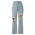 thumbnail image 4 of Aayomet Jeans For Women High Waist Women's Stretch Pull-On Skinny Ripped Distressed Denim Jeggings Regular,Blue M, 4 of 5
