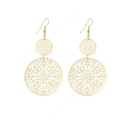 Kenneth Lane Flowers Earrings JOYFELL 1 Pair Hollow Round Dangle Earrings Women Flowers Round Drop Earrings Hook Earrings ()