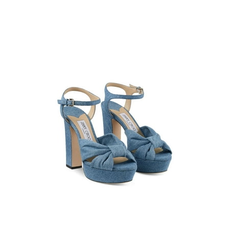 JIMMY CHOO Womens Blue 1" Platform Adjustable Ankle Strap Heloise 120 Peep Toe Block Heel Buckle Heeled Sandal 39.5
