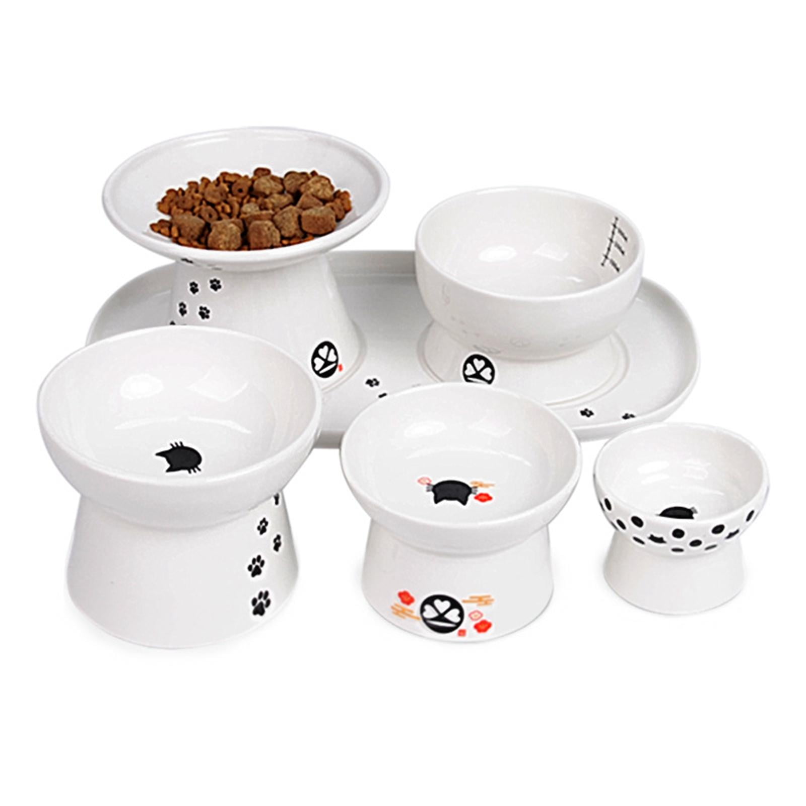 Elevated Ceramic Kitten Feeding Tray Water Bowl Tray Feeding Drinking Elevated Cat Food Bowl Platter Puppy Kitten Accessories