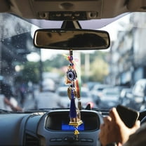 USHOBE 5Pcs Blue Evil Eye Decors Colored Glaze Alloy Round Heart-shaped Tassel Pendant for Car Wall Door Hanging