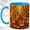 Blue, variant on Golden Jack O Lantern Coffee Mug, Autumn Forest Mug, Ceramic 11 oz