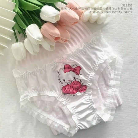 Anime Sanrio Hello Kitty Underwear Cute Cartoon Printing Lace Panties Low Waist Lace Briefs Comfortable Breathable Sweet Girl