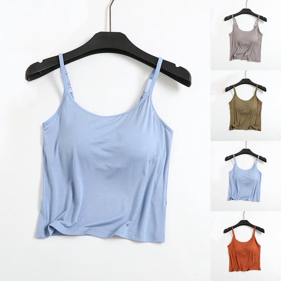 YHAJDS Pajama Set for Women 2 Piece Short Solid Built In Bra Camisole Top
