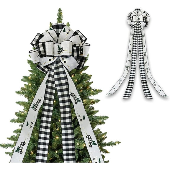 SUMAX1989 Christmas Tree Topper Farmhouse Large Gift Bow with Snowflake Pattern 13 x 48 ''-White Truck
