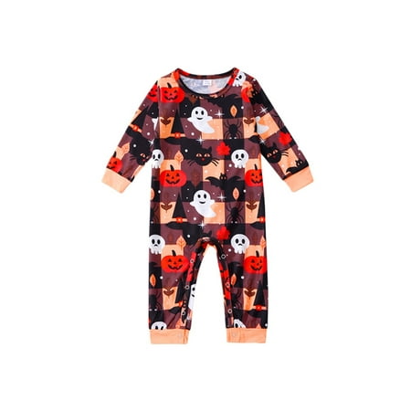 

Gureui Halloween Matching Family Pajamas Sets Letter Plaid Funny Cartoon Pumpkin/Skull Print Shirts and Pants/ Romper for Adults / Kids/Baby Scary Atmosphere Holiday Loungewear