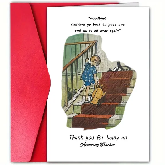 Goodbye Teacher Card – “Thank You for Being an Amazing Teacher” – Heartfelt Design with Boy and Teddy Bear – Blank Inside, Envelope Included – Perfect for Teacher Appreciation Gifts
