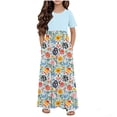 thumbnail image 2 of HOZADOIE Robe Fille Imprimé Pâques Printemps Été Manches Courtes Patchwork Col Rond Décontractée Confortable avec Poches pour 4-14 Ans, 2 of 6