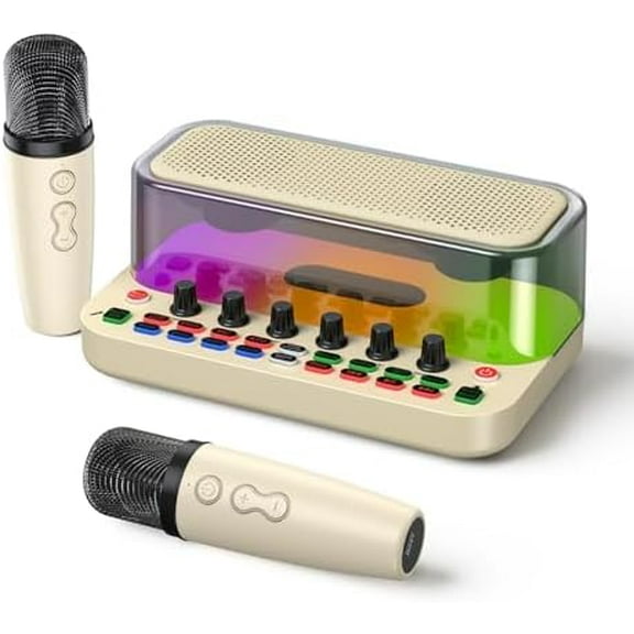 Portable Bluetooth Karaoke Machine Speaker with 2 Wireless Microphones, RGB Lights, Lightweight, Perfect for Adults & Kids, Home & Outdoor Party$$Musical Instruments