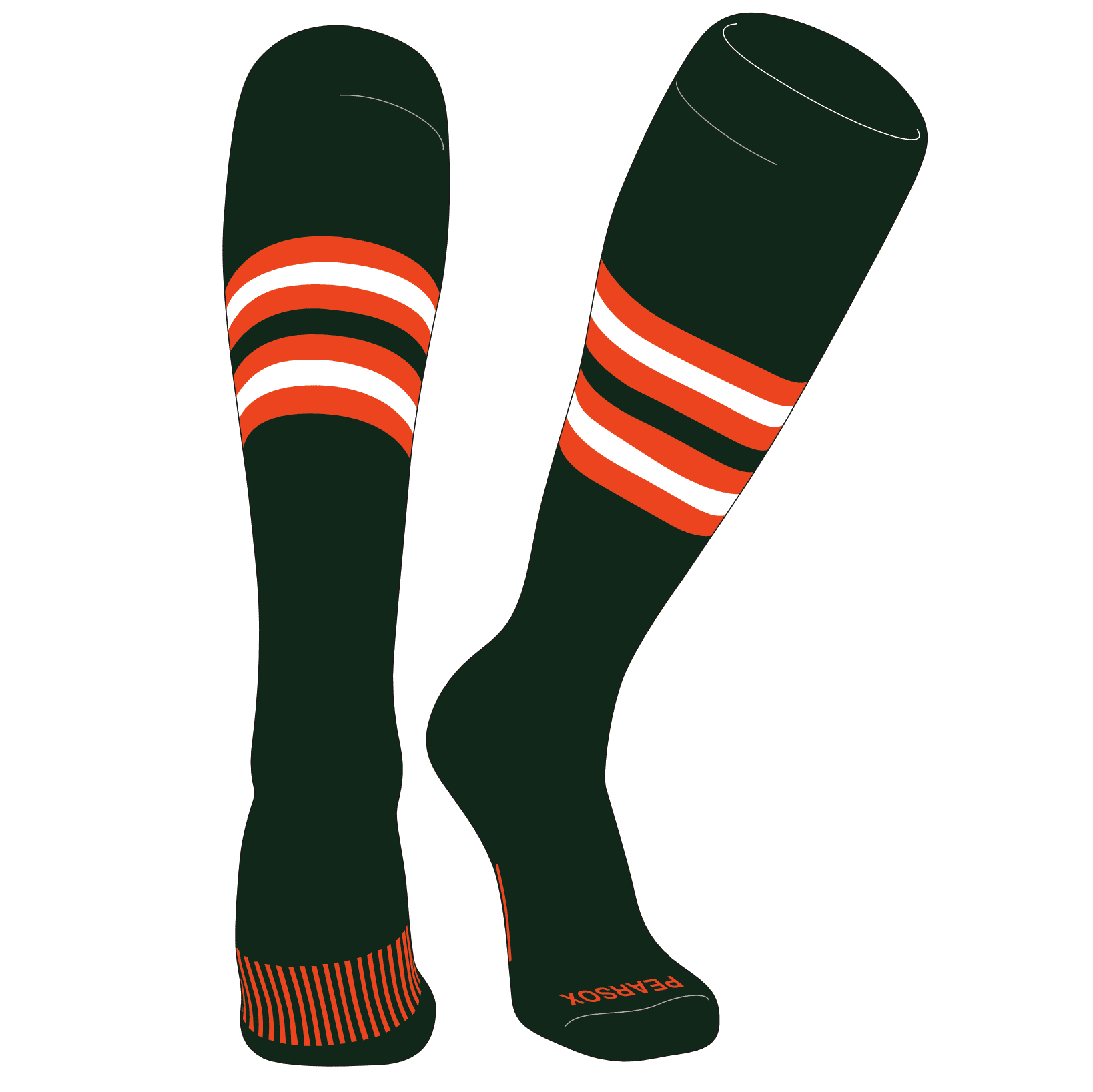 PEARSOX Elite Baseball Knee High Socks (I) Forest Green, Orange, White