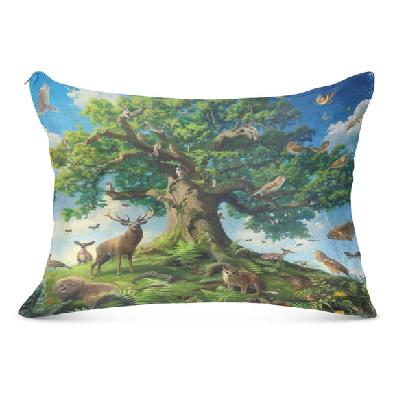 Plush Pillow Cases Standard Size Ultra Soft Warm Pillowcases with Zipper Animals Surrounded Tree 20"x26"