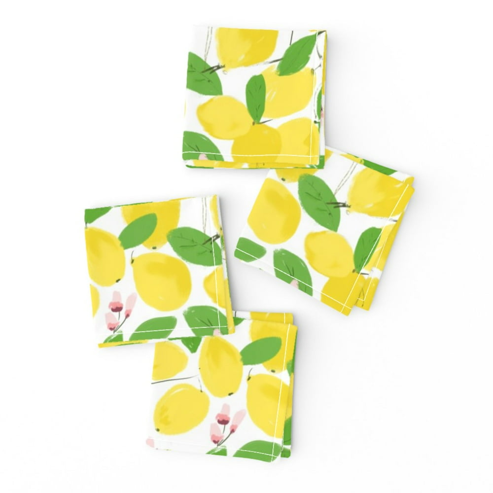 Cocktail Napkins Lemon Summer Fruit Citrus Tree Buds Leaves Yellow Set