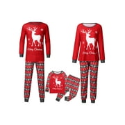 Matching Family Christmas Pajamas Set Reindeer Snowflake Print Long Sleeve Top and Elastic Waist Pants Sleepwear