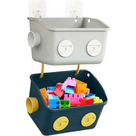 Bath Toy Storage Organizer Basket, 3 Pack Cute Robot Bathtub Shower Toy Organizer, Wall Mounted Hanging Bath Toy Holder with Hooks, for Tub Laundry