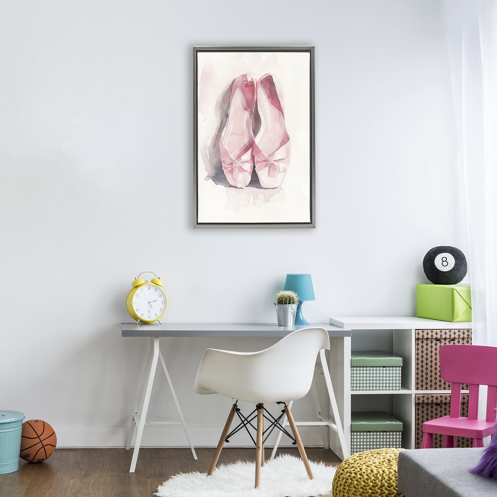 Stupell Industries Soft Blush Ballet Slippers Gray Framed Floater Canvas Wall Art, design by Ray Powers