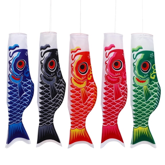 Topbathy 5Pcs Japanese Style Koi Fish Flags in Assorted Colors Durable Satin Windsocks