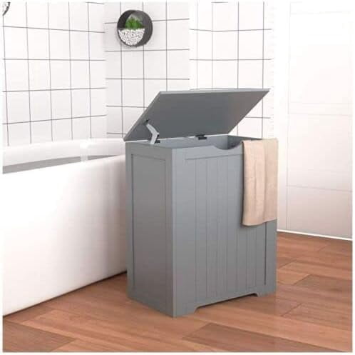 Large Wooden White Box Laundry Hamper With Lid, Free Standing Storage Bins, Clothes Organizer Basket For Bedroom, Bathroom, And Laundry Room (Grey)