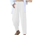 thumbnail image 2 of QQAMB Women's Summer High Waisted Baggy Pants Casual Ankle Length Trouser Slacks with Pockets White L, 2 of 4