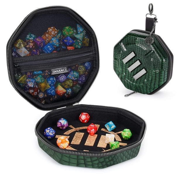 ENHANCE DND Bandeja de dados y estuche para dados - Soporte para dados DND de edición coleccionista para hasta 150 dados D&D con exterior resistente e interior protector - Bandeja rodante de dados per