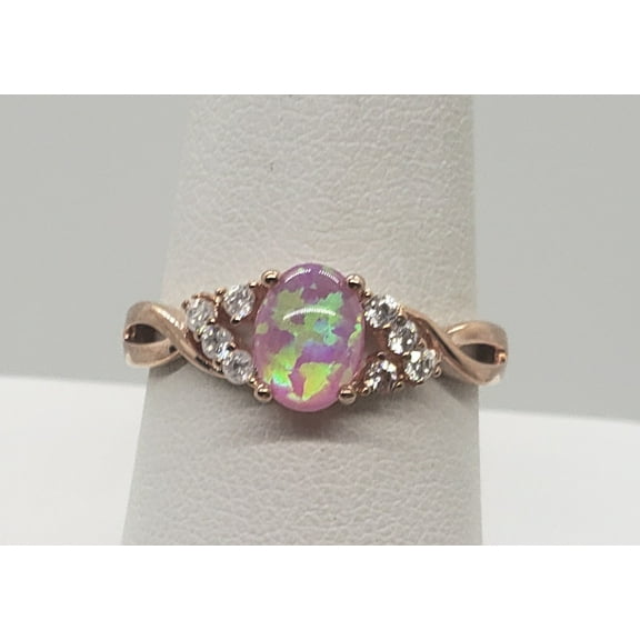 Size 9, Pink Fire Opal Topaz Rose Gold Ring