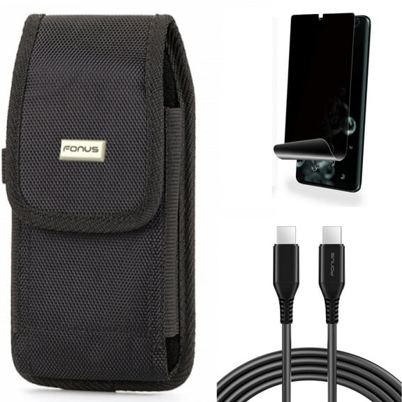6ft Long USB-C Cable w Privacy Screen Protector w Case Belt Clip for Samsung Galaxy S20 Ultra - PD Fast Charger Cord Power Wire, TPU Film [NOT GLASS] [Fingerprint Works], Swivel fits Galaxy S20 Ultra