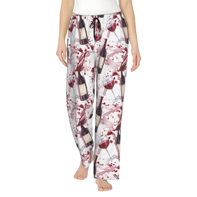Fotbe Watercolor Wine Pantalones de Pijama para Mujer, Pantalones de Dormir, Pantalones Pj con Cordón y Bolsillos-Medium