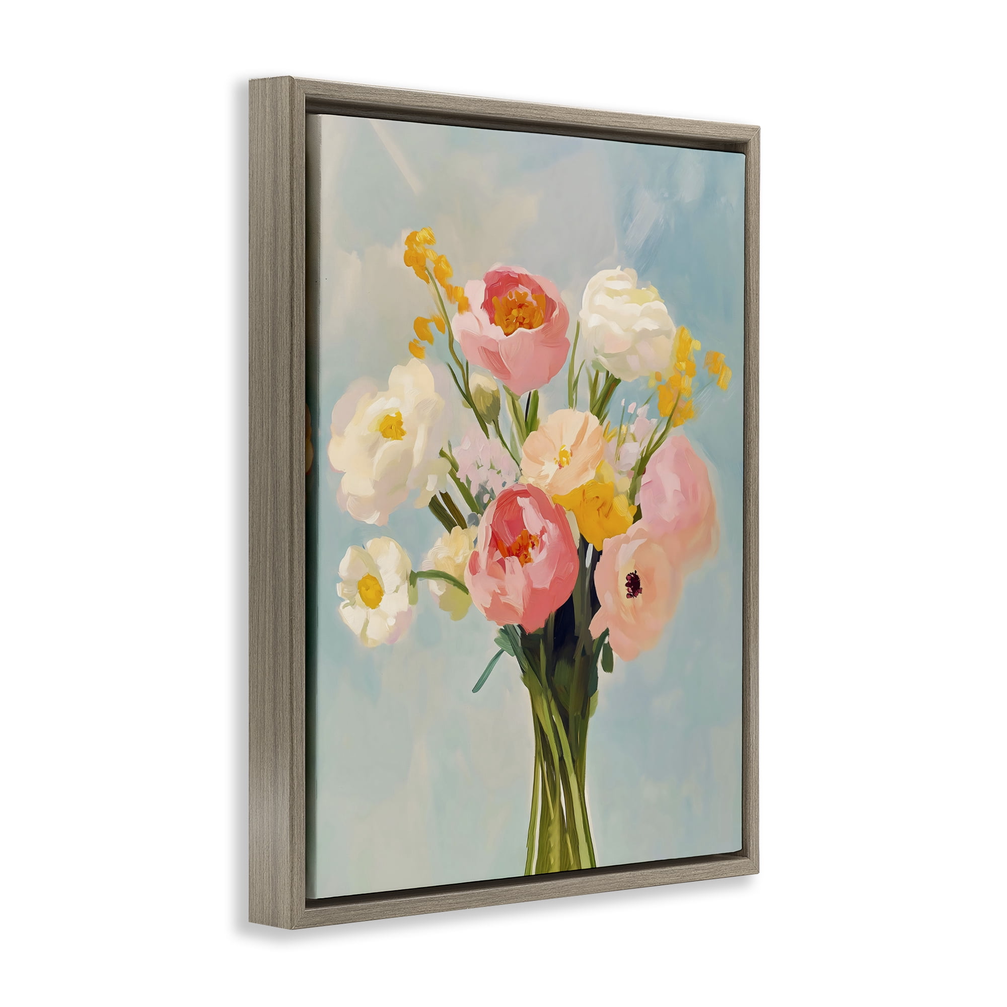 Stupell Industries Eclectic Floral Bouquet Brown Framed Floater Canvas Wall Art, design by The Prints Vibe