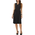 thumbnail image 2 of INSPIRE CHIC Pleated Dress for Women's Sleeveless V Neck Tie Waist A-line Midi Dresses S Black, 2 of 5