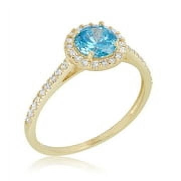 AVORA 10K Yellow Gold December Birthstone-Genuine Blue Topaz with Simulated Diamond CZ Halo Fashion Ring  - Size 6