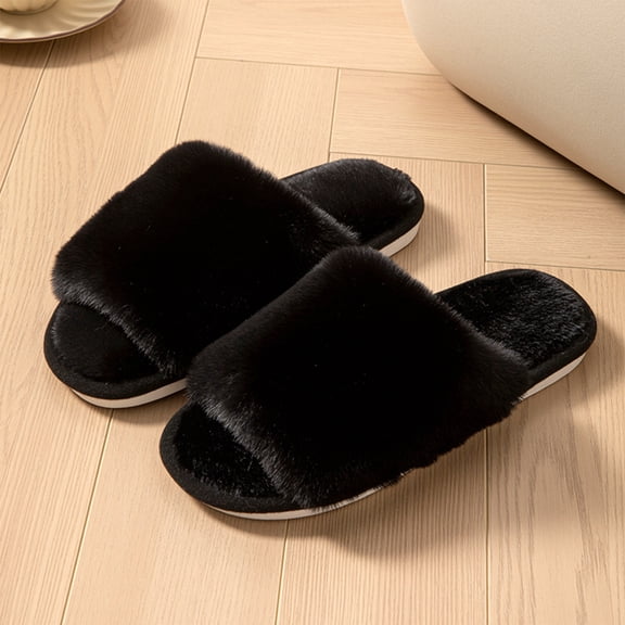 Willtoo Fuzzy Slippers for Women Open-Toe Slip On Memory Foam House Shoes Anti-Slip Indoor & Outdoor Fluffy Slides