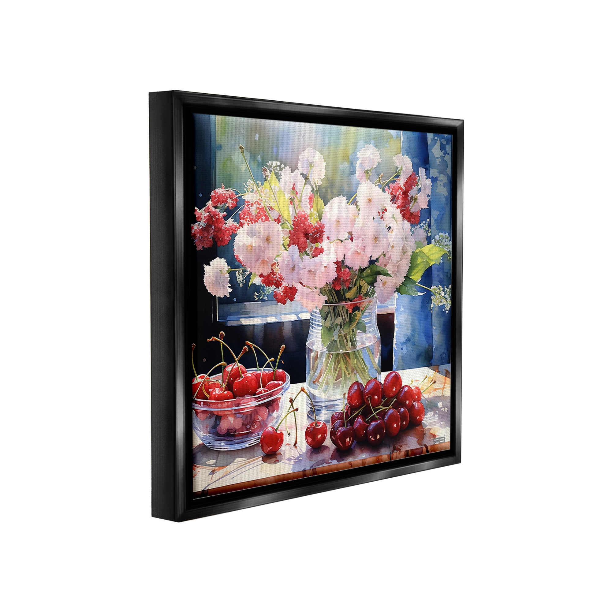 Stupell Industries Summer Blossoms & Cherries Botanical & Floral Painting Black Floater Framed Canvas Art Print Wall Art, 18 x 18