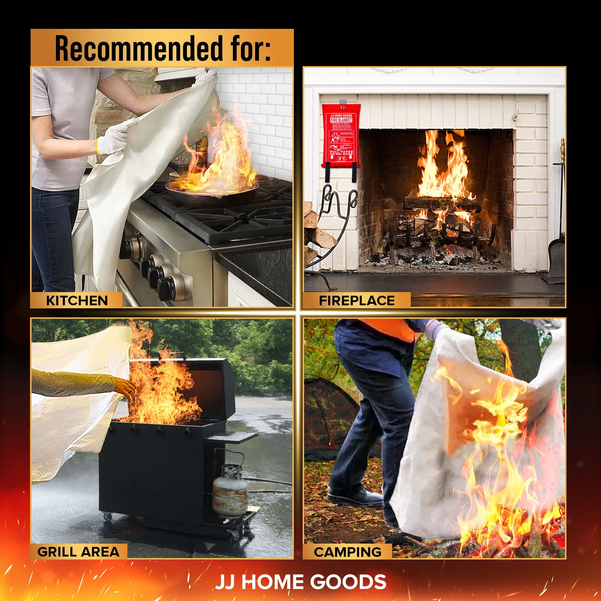 Fire Blanket Home Fire Defense, Auto, Camping 40” x 40” 3- Pack Fiber Glass  in Carry Case