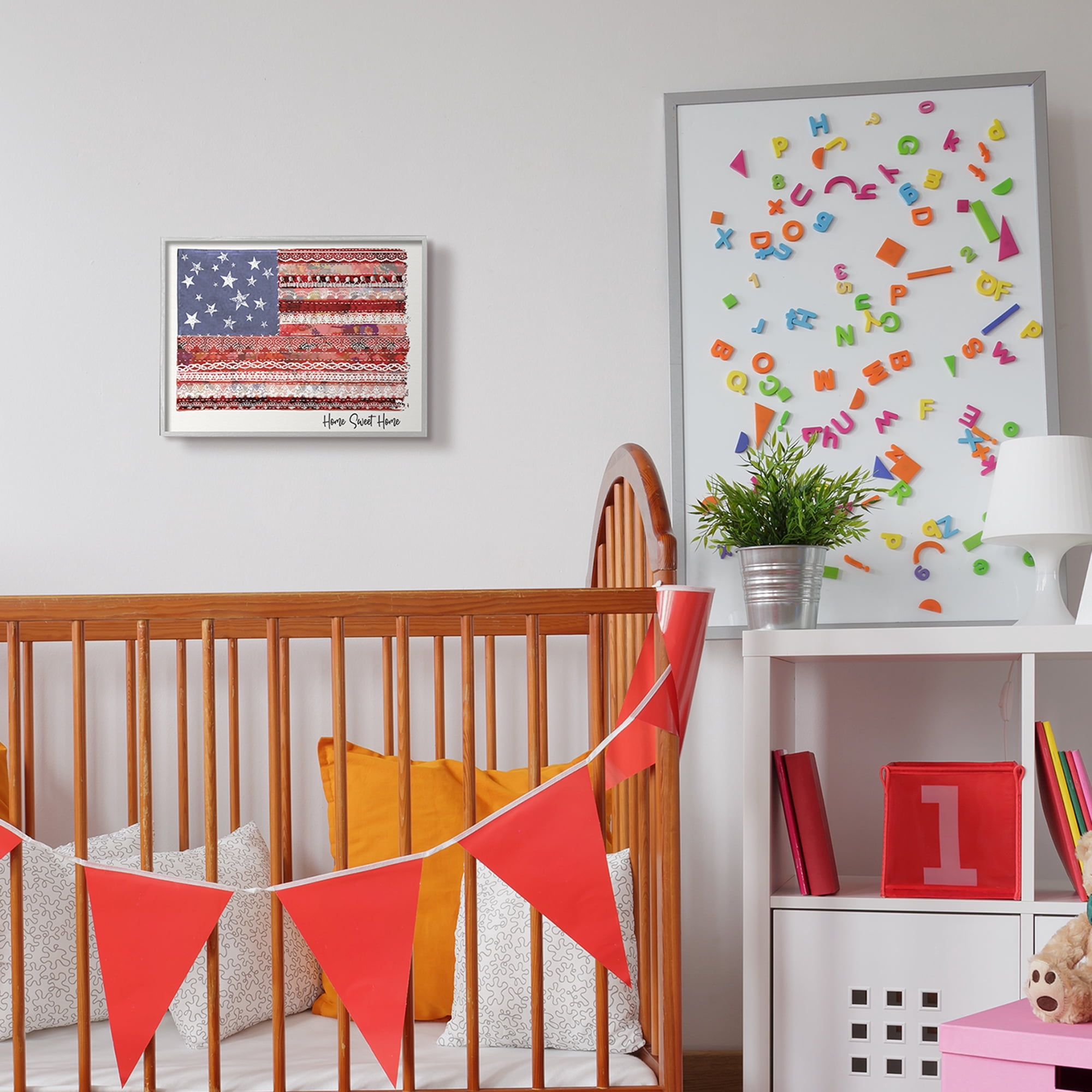 Stupell Industries Home Sweet Home Phrase Lace Pattern American Flag,11 x 14,Designed by Erica Billups