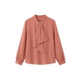 thumbnail image 5 of Iyufng Women's Stand Collar Pearl Button Blouse Tie Bow Long Sleeve Loose Office Work Daily Top, 5 of 5