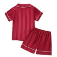 thumbnail image 4 of EHRWE Girls Pajamas Set Soft Toddler Boys Girls Short Sleeve Striped Print Tops T Shirt Shorts Casual Outfits For 4-5 Years, 4 of 5