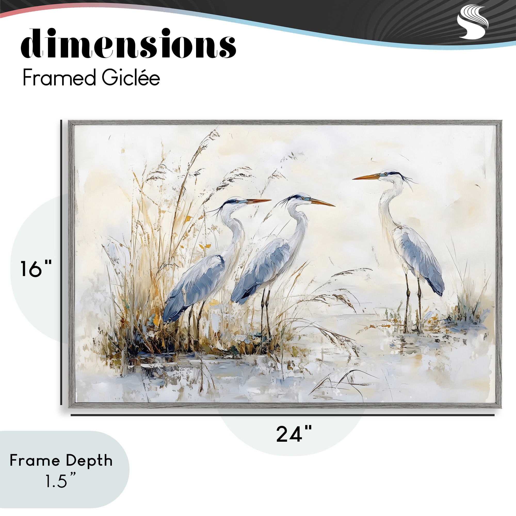 Stupell Industries Blue Heron Trio in Wetlands Gray Framed Giclee Art, design by LSR Design Studio