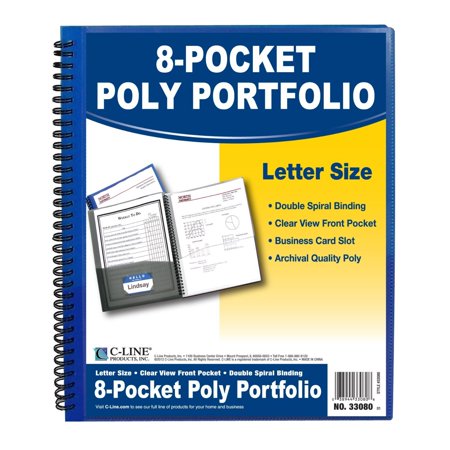 Cline Deluxe Vinyl Project Folders - C-Line 8-Pocket Spiral-Bound Poly Portfolio, Letter Size, 1 Portfolio, Color May Vary (33080), Organize projects, subjects, notes and more in one convenient place By CLine