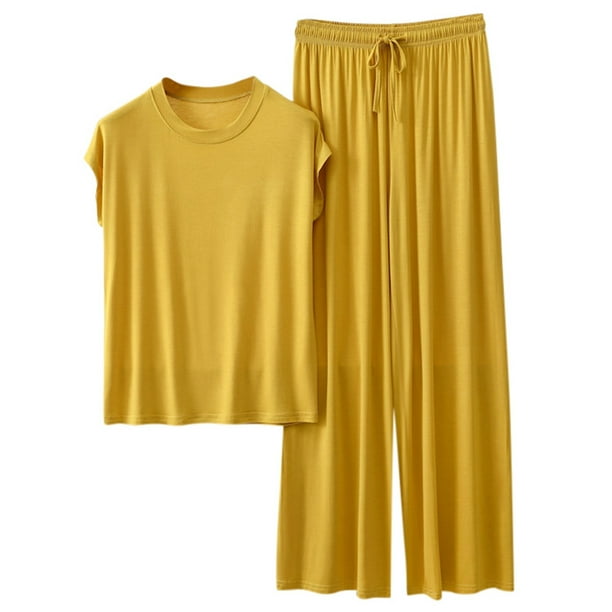 Conjunto de pijama holgado para mujer: camiseta de manga corta y pantalones con cordón, poliéster y spandex, para todas las estaciones, tallas M-XXL.