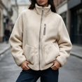 thumbnail image 5 of DYTTDG Women’s Fleece Zip-Up Jacket, Stand Collar Long Sleeve Sherpa Jacket with Chest Zipper Pocket & Front Patch Pockets, Casual Outerwear for Fall and Winter, 5 of 8