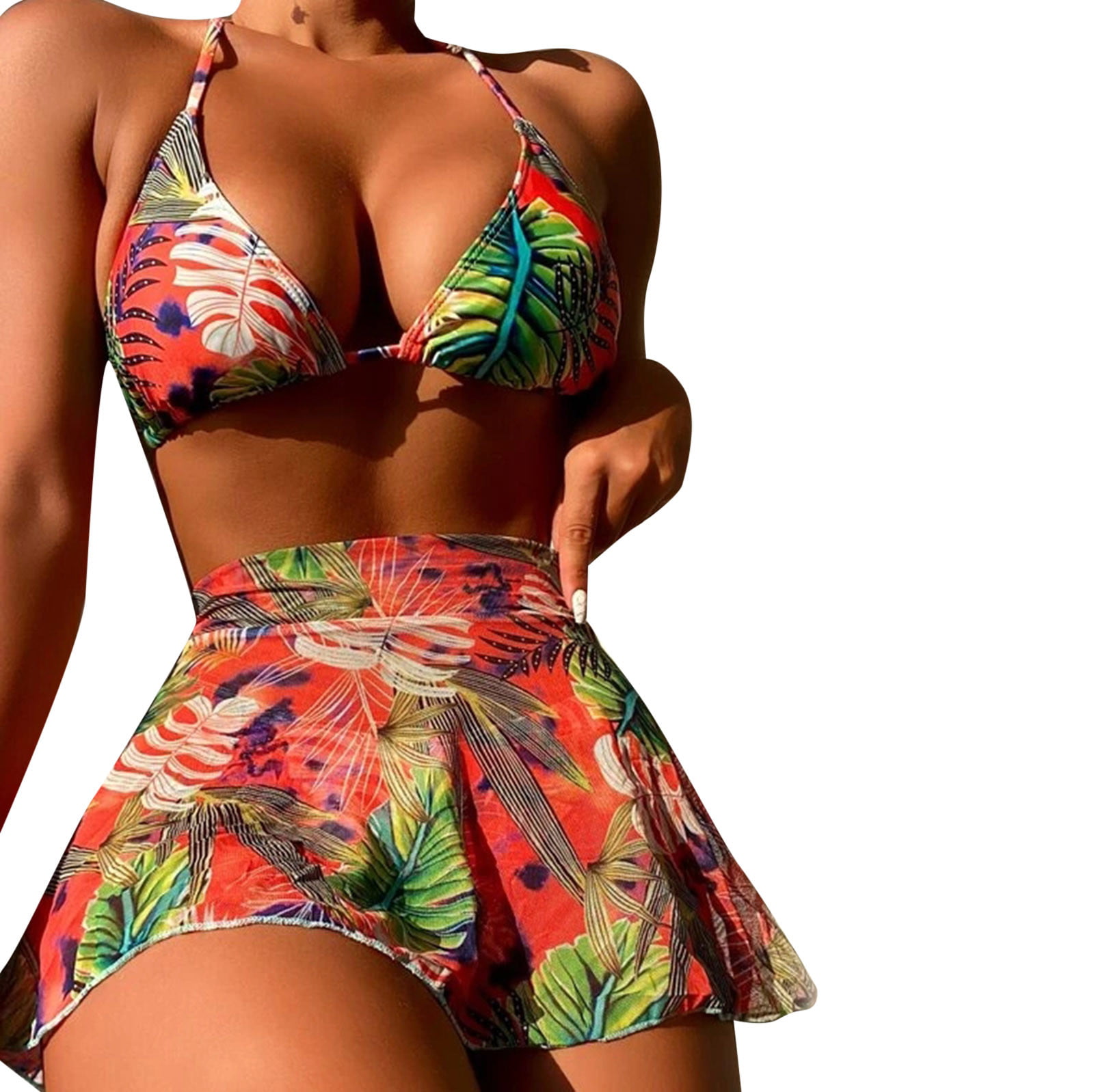 JPLZi Women High Waisted Swimsuit 2 Piece Bathing Suits Retro Hawaii Print Bikini Set Push-up Sports Bra with Boyshort Beach 