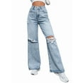 thumbnail image 1 of Pantalones Vaqueros Rotos de Cintura Alta para Mujer, Desgastados, Holgados, Rectos y de Pierna Azul S, 1 of 9