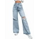 thumbnail image 1 of Pantalones Vaqueros Rotos de Cintura Alta para Mujer, Desgastados, Holgados, Rectos y de Pierna Azul L, 1 of 9